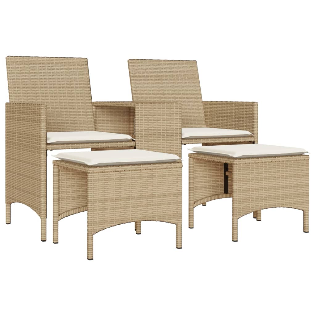 Tuinbank 2-Zits Met Tafel En Voetenbanken Poly Rattan