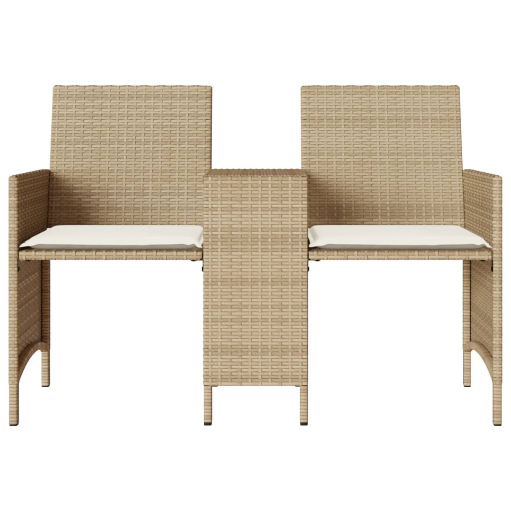 Tuinbank 2-Zits Met Tafel En Voetenbanken Poly Rattan