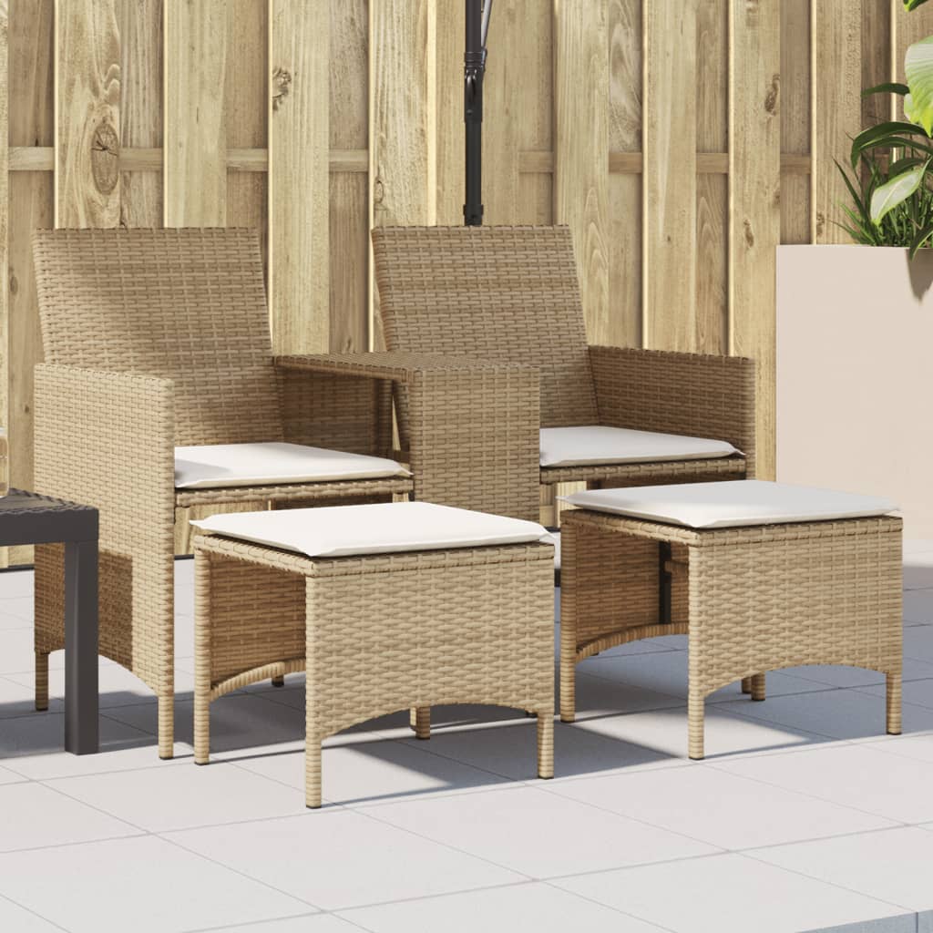 Tuinbank 2-Zits Met Tafel En Voetenbanken Poly Rattan