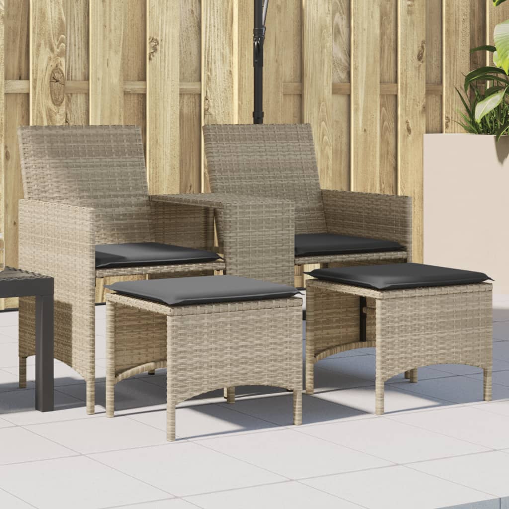 Tuinbank 2-Zits Met Tafel En Voetenbanken Poly Rattan