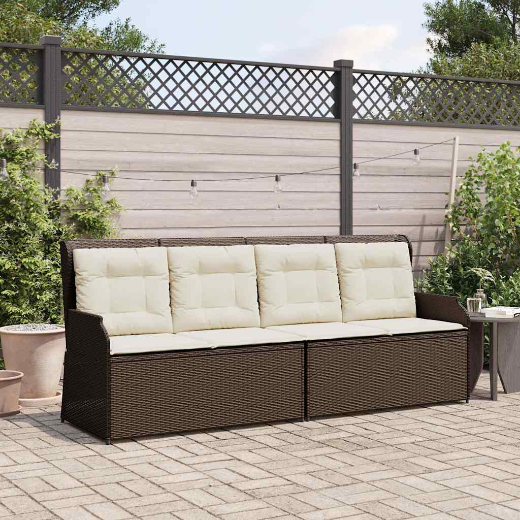 Tuinbankje Verstelbaar Met Kussens Poly Rattan Bruin