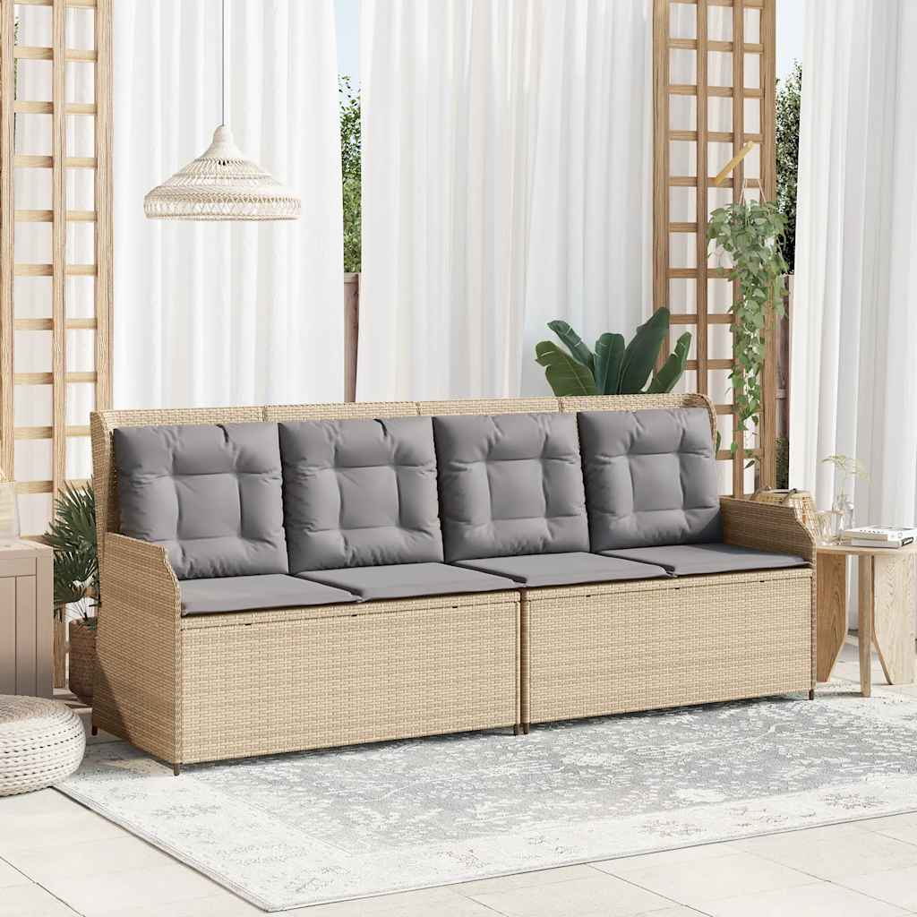 Tuinbankje Verstelbaar Met Kussens Poly Rattan Beige En Grijs