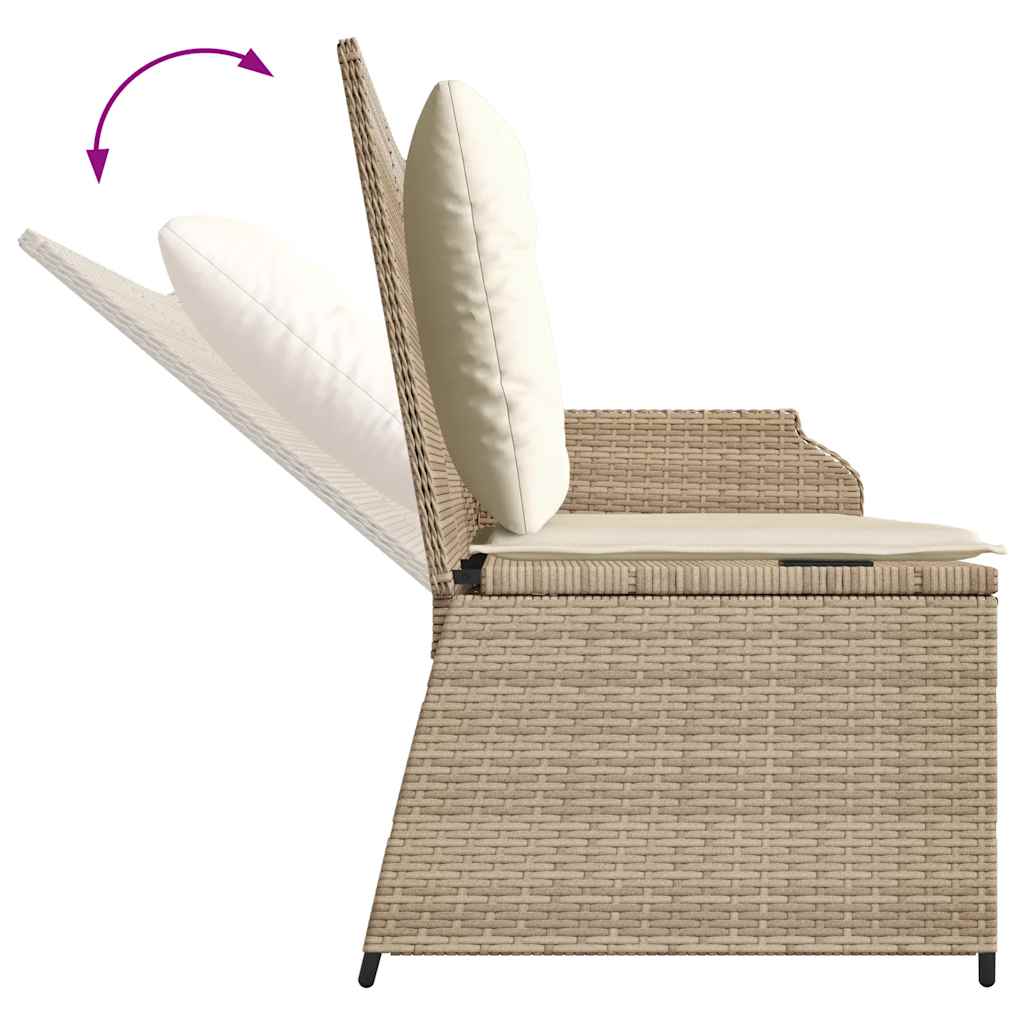 Tuinbankje Verstelbaar Met Kussens Poly Rattan Beige En Crèmekleurig