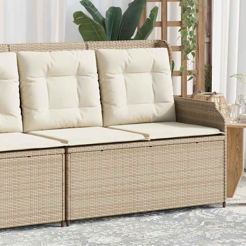 Tuinbankje Verstelbaar Met Kussens Poly Rattan Beige En Crèmekleurig