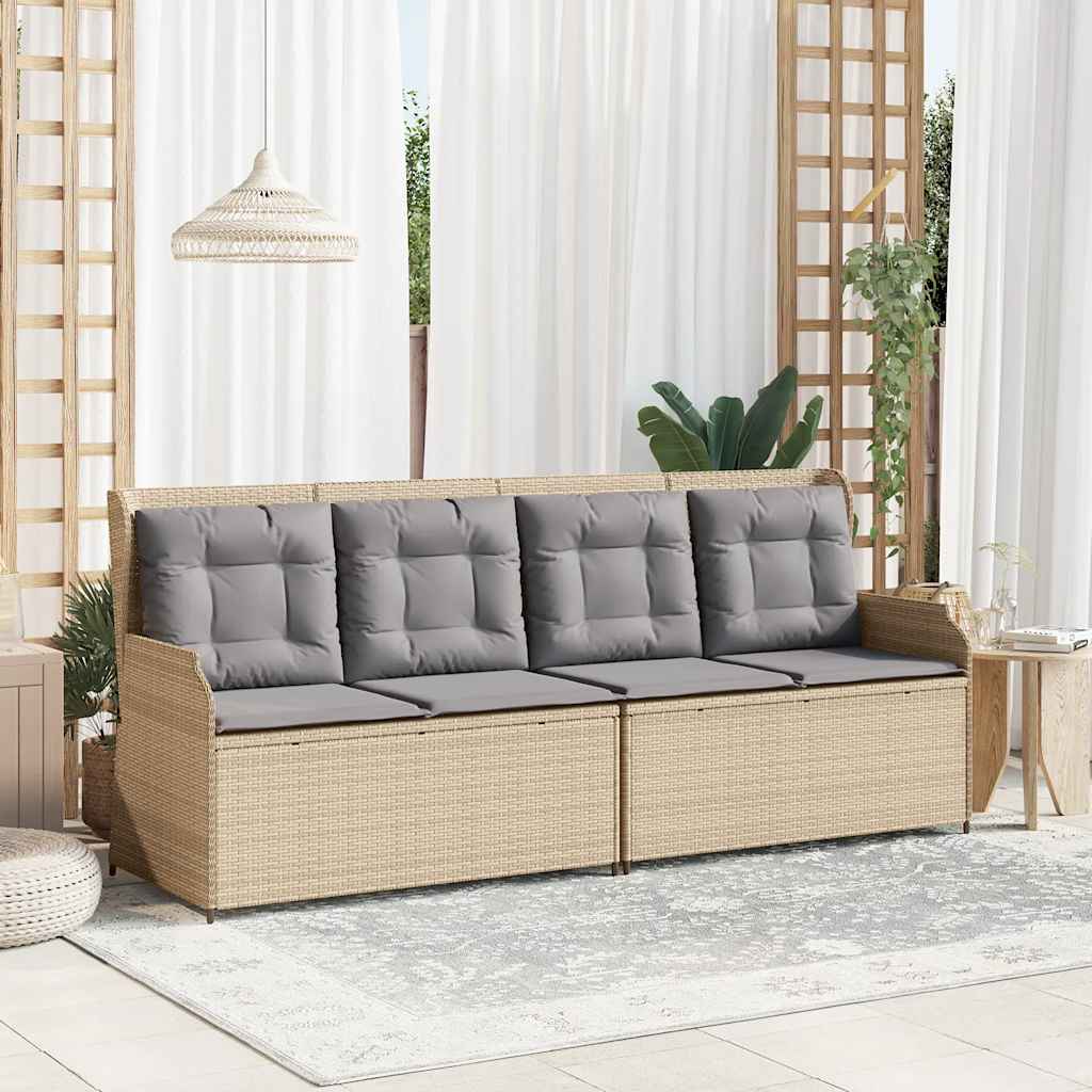 Tuinbankje Verstelbaar Met Kussens Poly Rattan Beige En Grijs