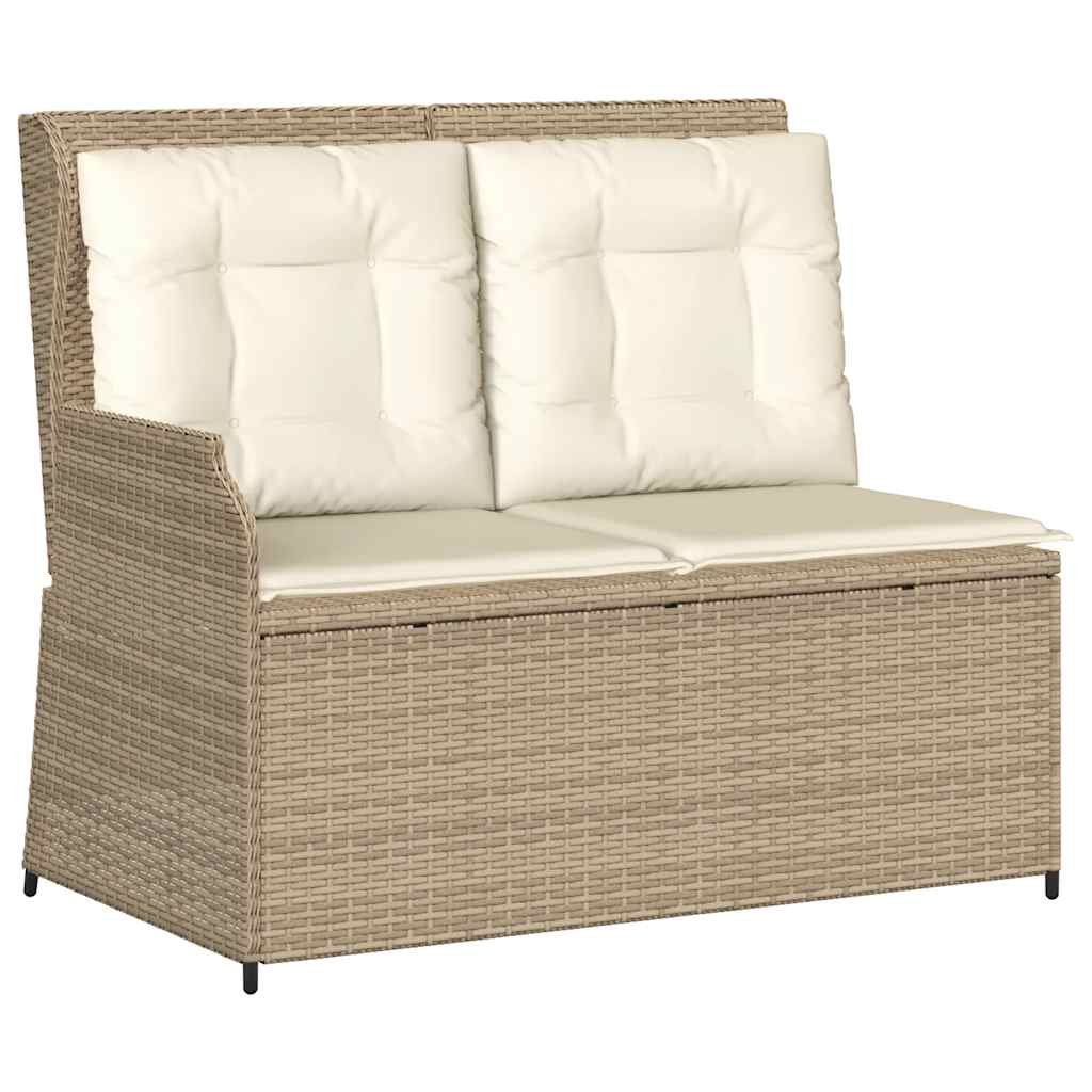 Tuinbankje Verstelbaar Met Kussens Poly Rattan Beige En Crèmekleurig