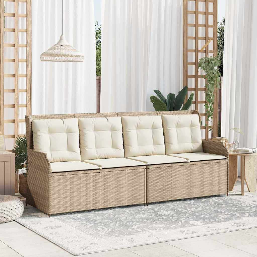 Tuinbankje Verstelbaar Met Kussens Poly Rattan Beige En Crèmekleurig