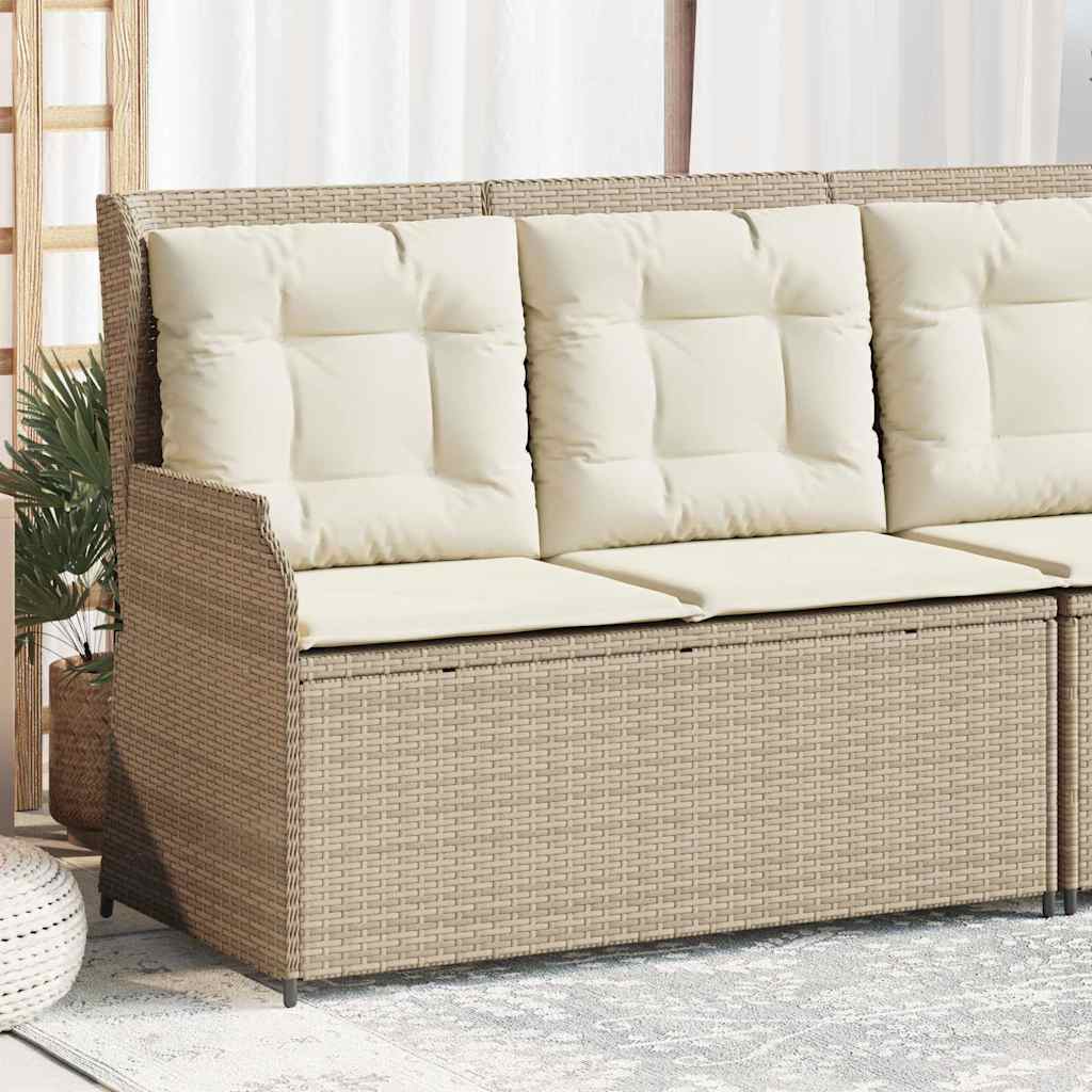 Tuinbankje Verstelbaar Met Kussens Poly Rattan Beige En Crèmekleurig