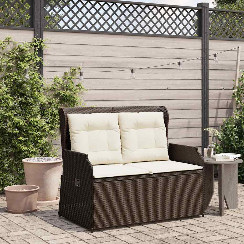 Tuinbankje Verstelbaar Met Kussens Poly Rattan Bruin