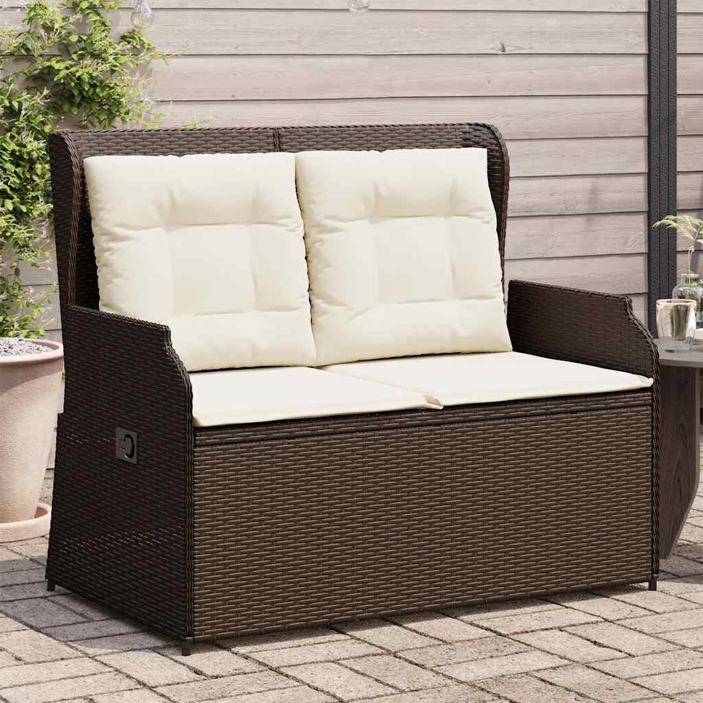 Tuinbankje Verstelbaar Met Kussens Poly Rattan Bruin