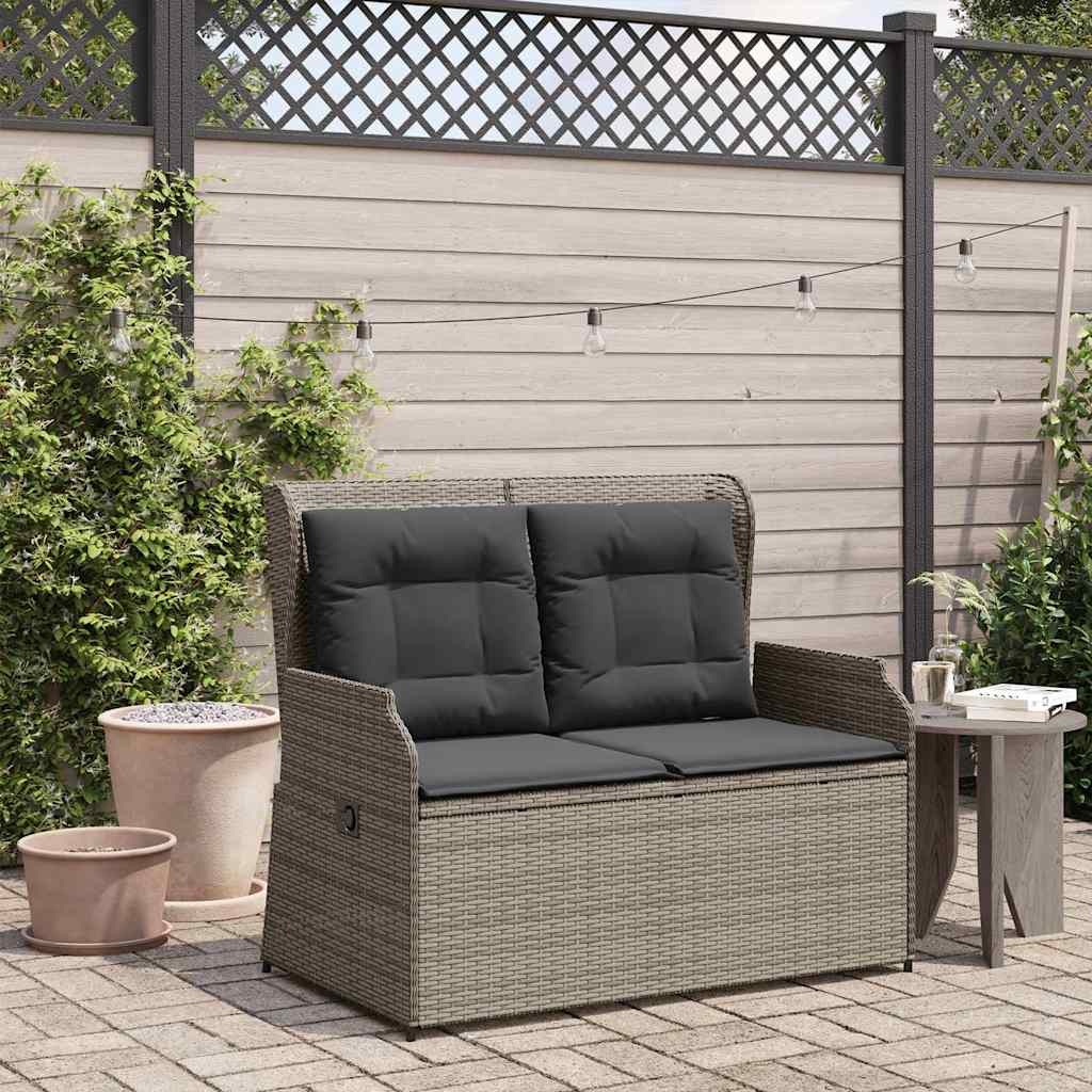 Tuinbankje Verstelbaar Met Kussens Poly Rattan Grijs