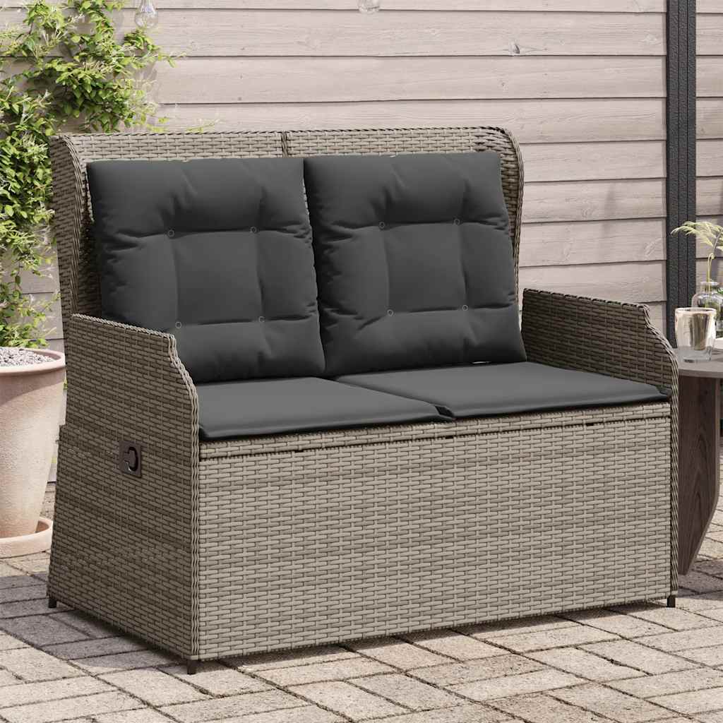 Tuinbankje Verstelbaar Met Kussens Poly Rattan Grijs