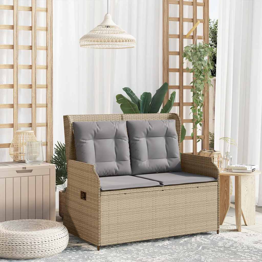 Tuinbankje Verstelbaar Met Kussens Poly Rattan Beige En Grijs