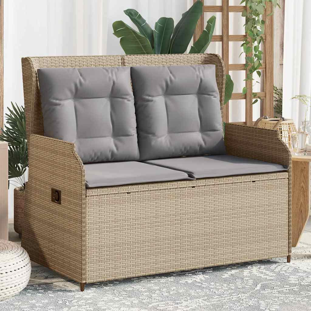 Tuinbankje Verstelbaar Met Kussens Poly Rattan Beige En Grijs