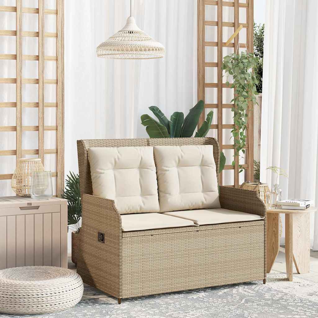 Tuinbankje Verstelbaar Met Kussens Poly Rattan Beige En Crèmekleurig