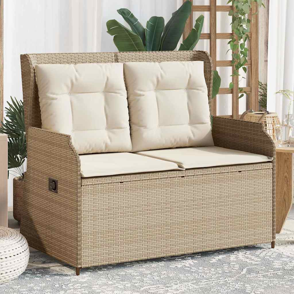 Tuinbankje Verstelbaar Met Kussens Poly Rattan Beige En Crèmekleurig