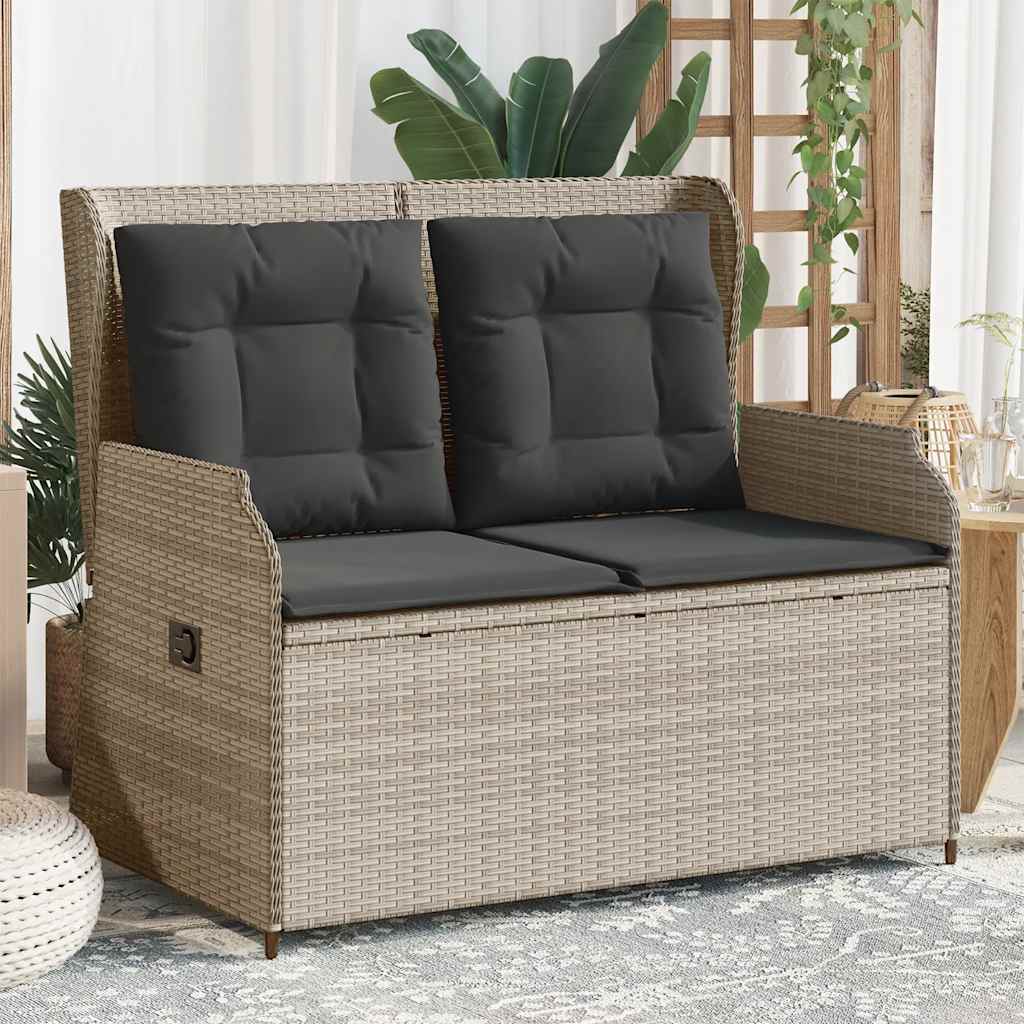 Tuinbankje Verstelbaar Met Kussens Poly Rattan Lichtgrijs