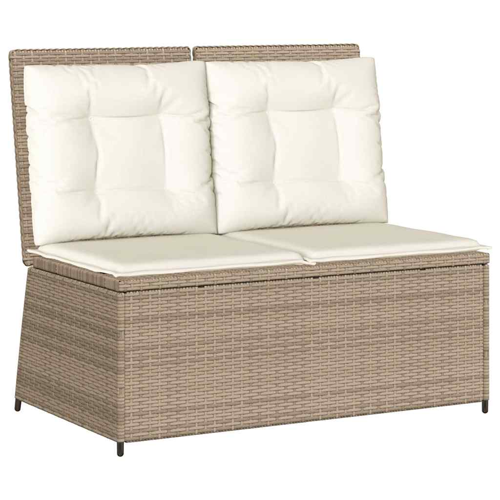 Tuinbankje Verstelbaar Met Kussens Poly Rattan Beige En Crèmekleurig