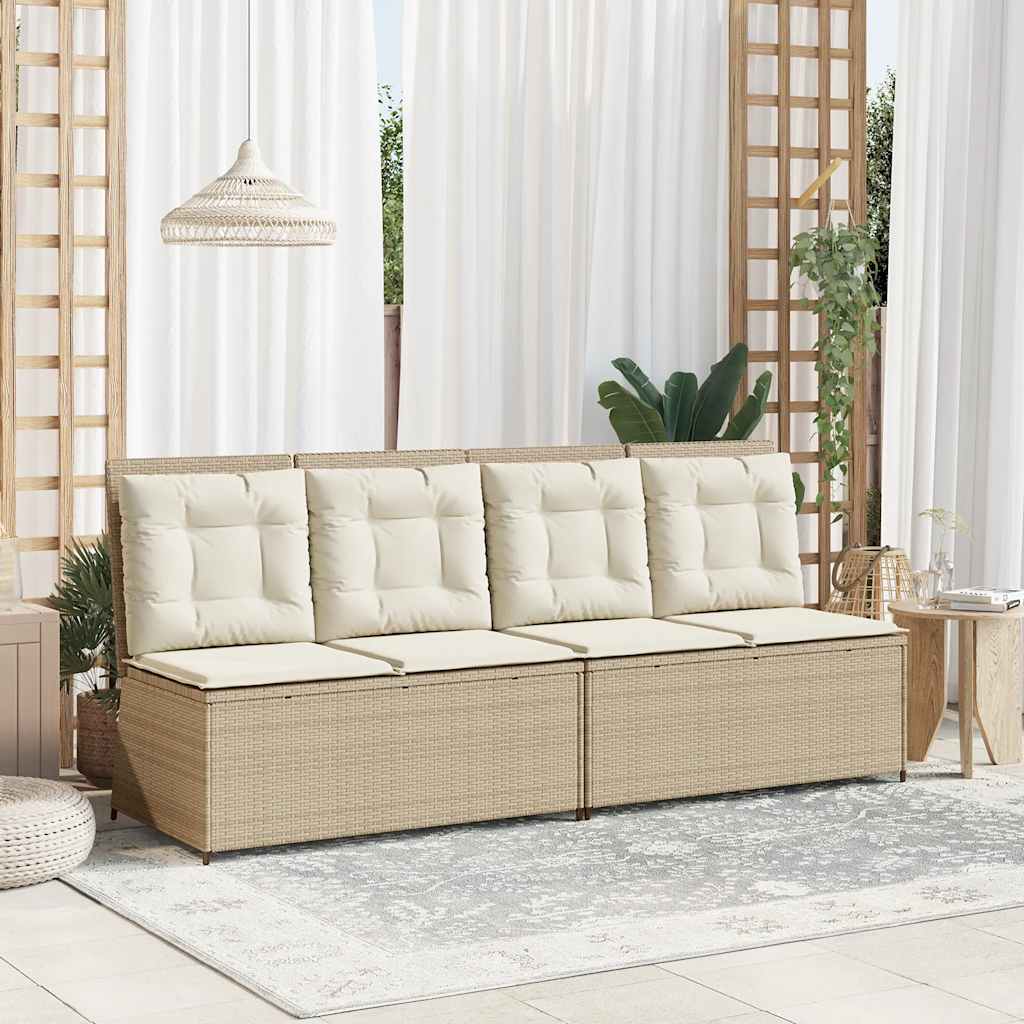 Tuinbankje Verstelbaar Met Kussens Poly Rattan Beige En Crèmekleurig