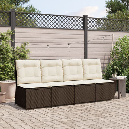 Tuinbank Verstelbaar Met Kussens Poly Rattan Bruin