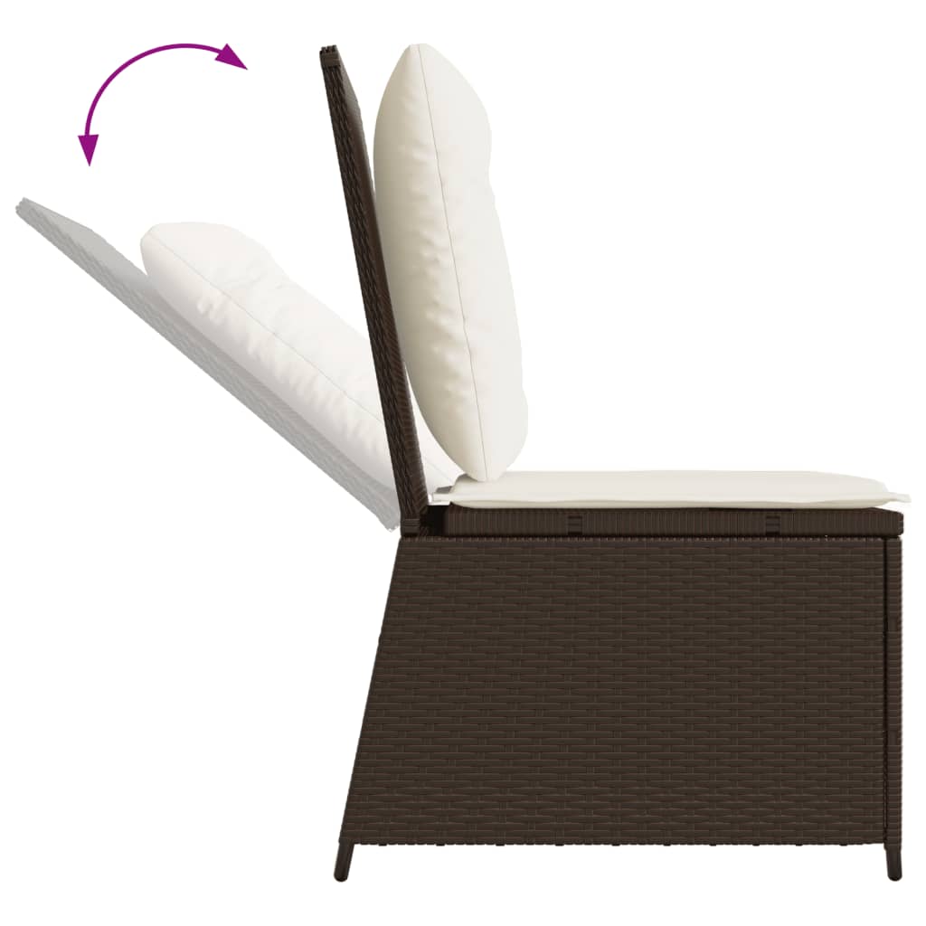 Tuinbank Verstelbaar Met Kussens Poly Rattan Bruin
