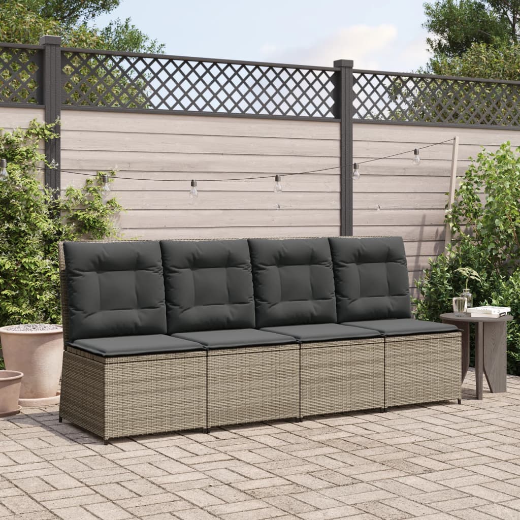 Tuinbank Verstelbaar Met Kussens Poly Rattan Grijs