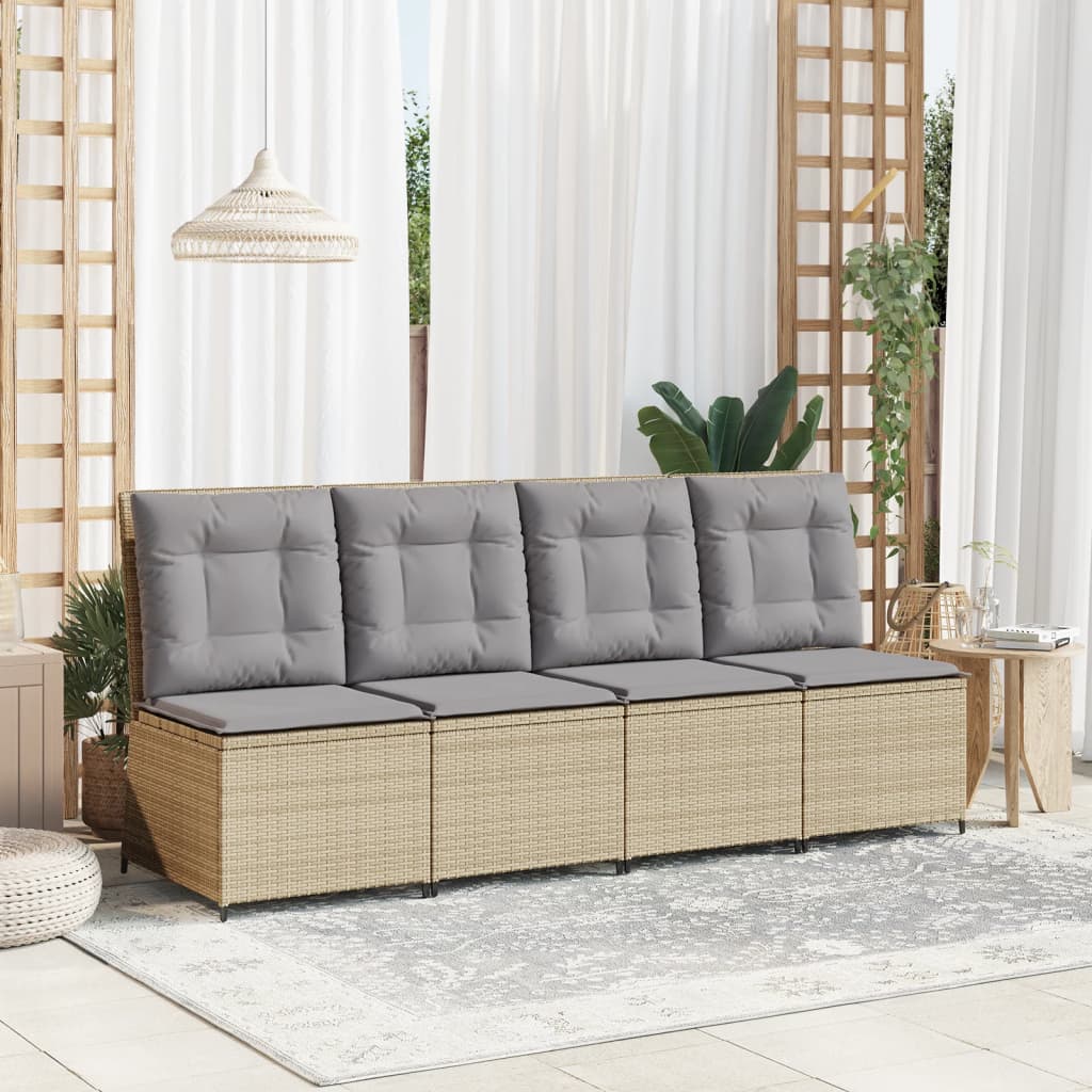 Tuinbank Verstelbaar Met Kussens Poly Rattan Beige En Grijs