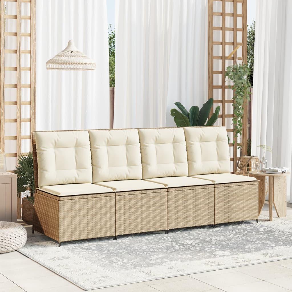 Tuinbank Verstelbaar Met Kussens Poly Rattan Beige En Crèmekleurig