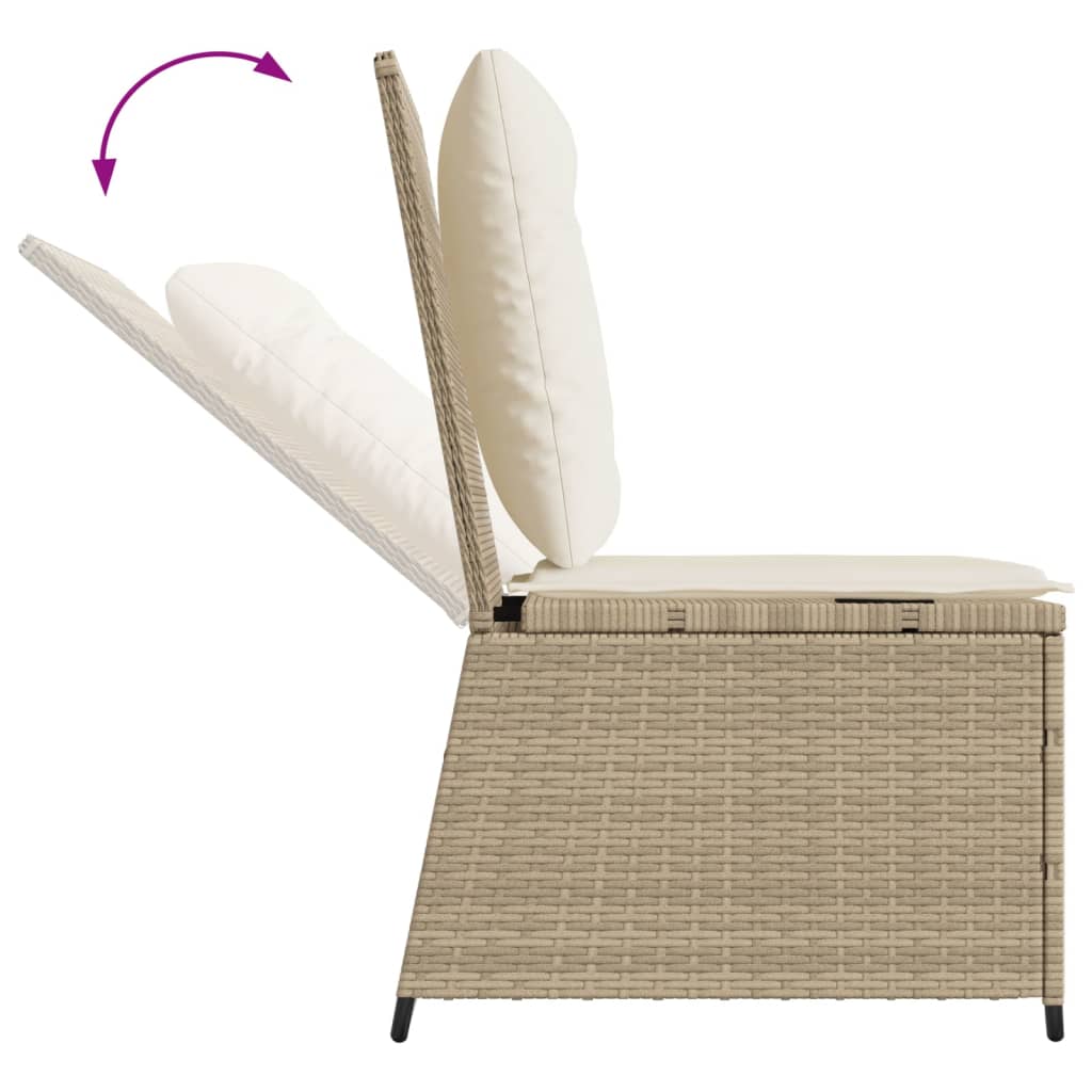 Tuinbank Verstelbaar Met Kussens Poly Rattan Beige En Crèmekleurig