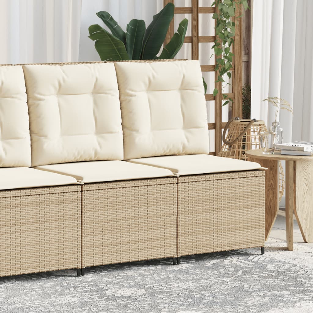 Tuinbank Verstelbaar Met Kussens Poly Rattan Beige En Crèmekleurig