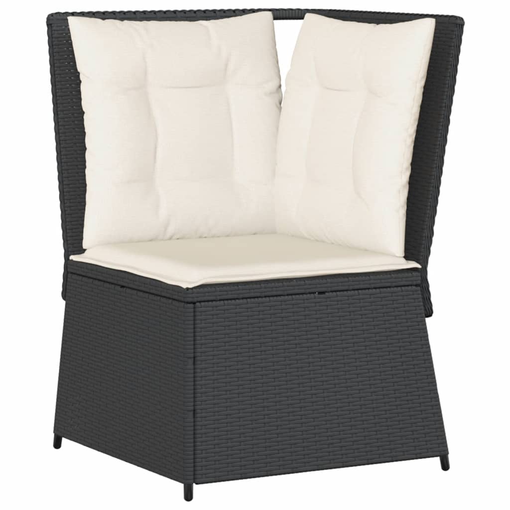Tuinhoekbank Met Kussens Poly Rattan Zwart