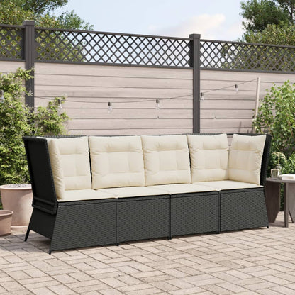 Tuinhoekbank Met Kussens Poly Rattan Zwart