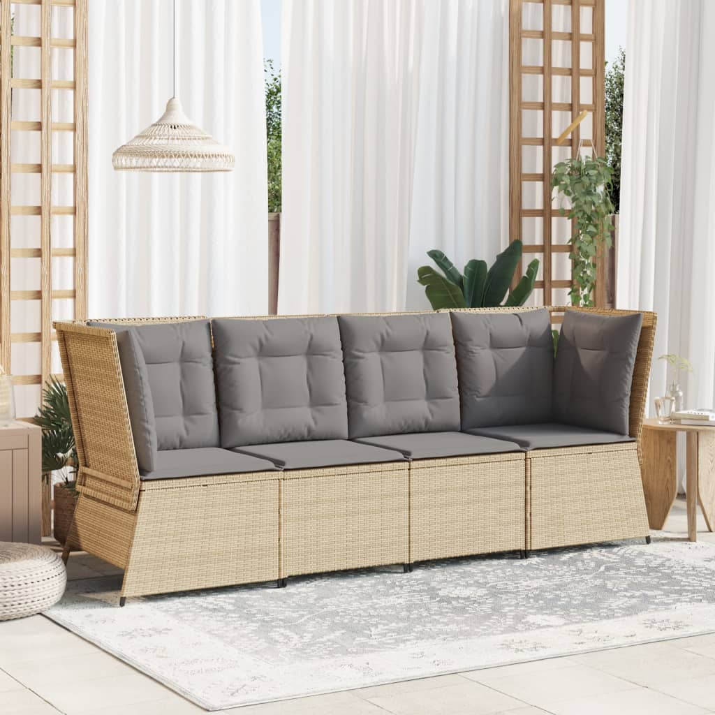 Tuinhoekbank Met Kussens Poly Rattan Beige En Grijs