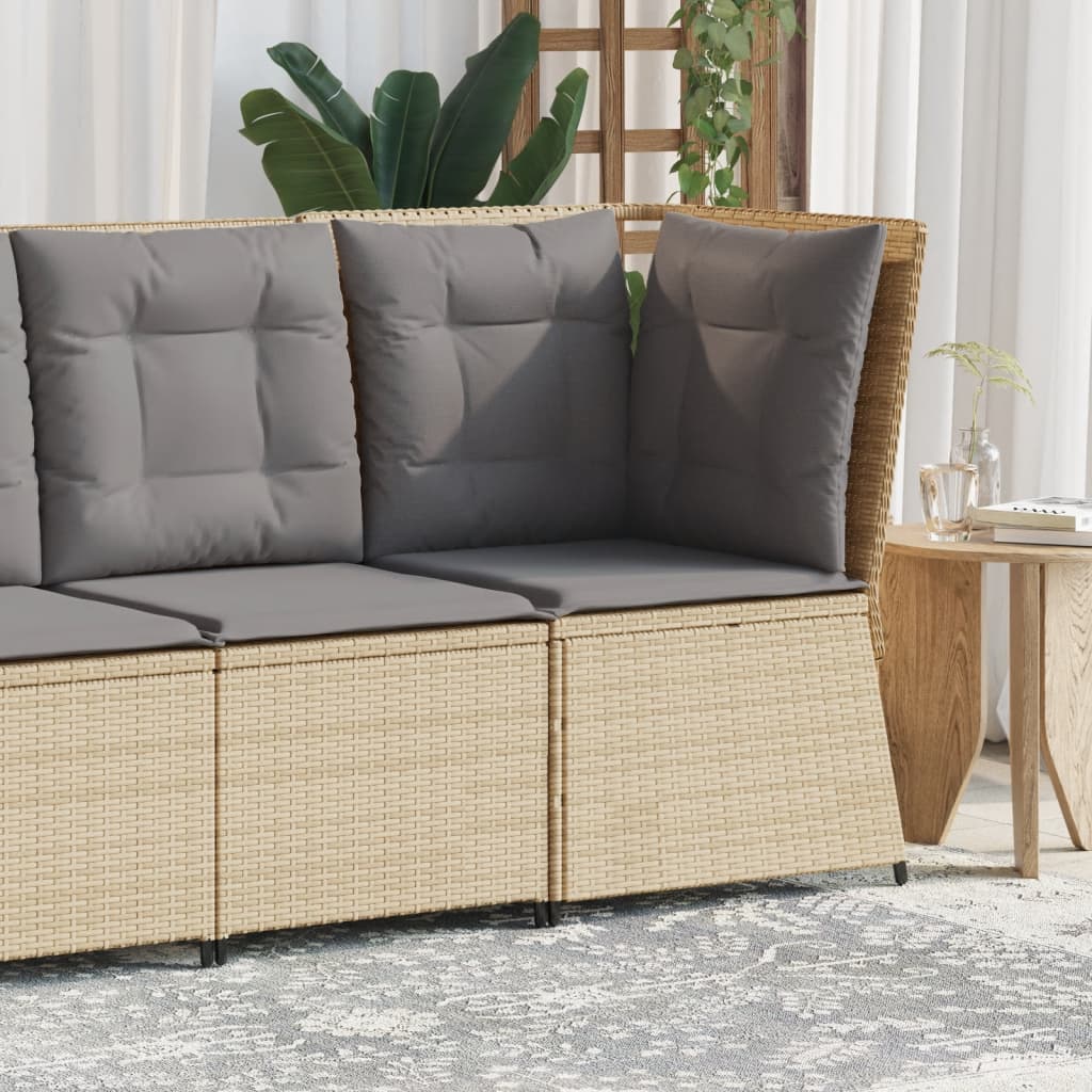Tuinhoekbank Met Kussens Poly Rattan Beige En Grijs