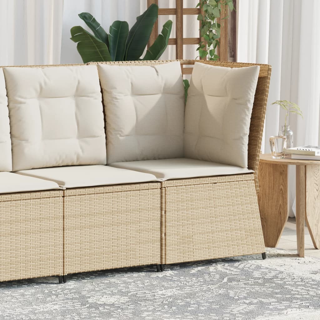 Tuinhoekbank Met Kussens Poly Rattan Beige En Crèmekleurig