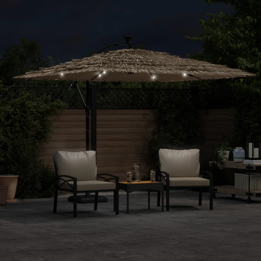 Parasol Met Led's En Stalen Paal Bruin