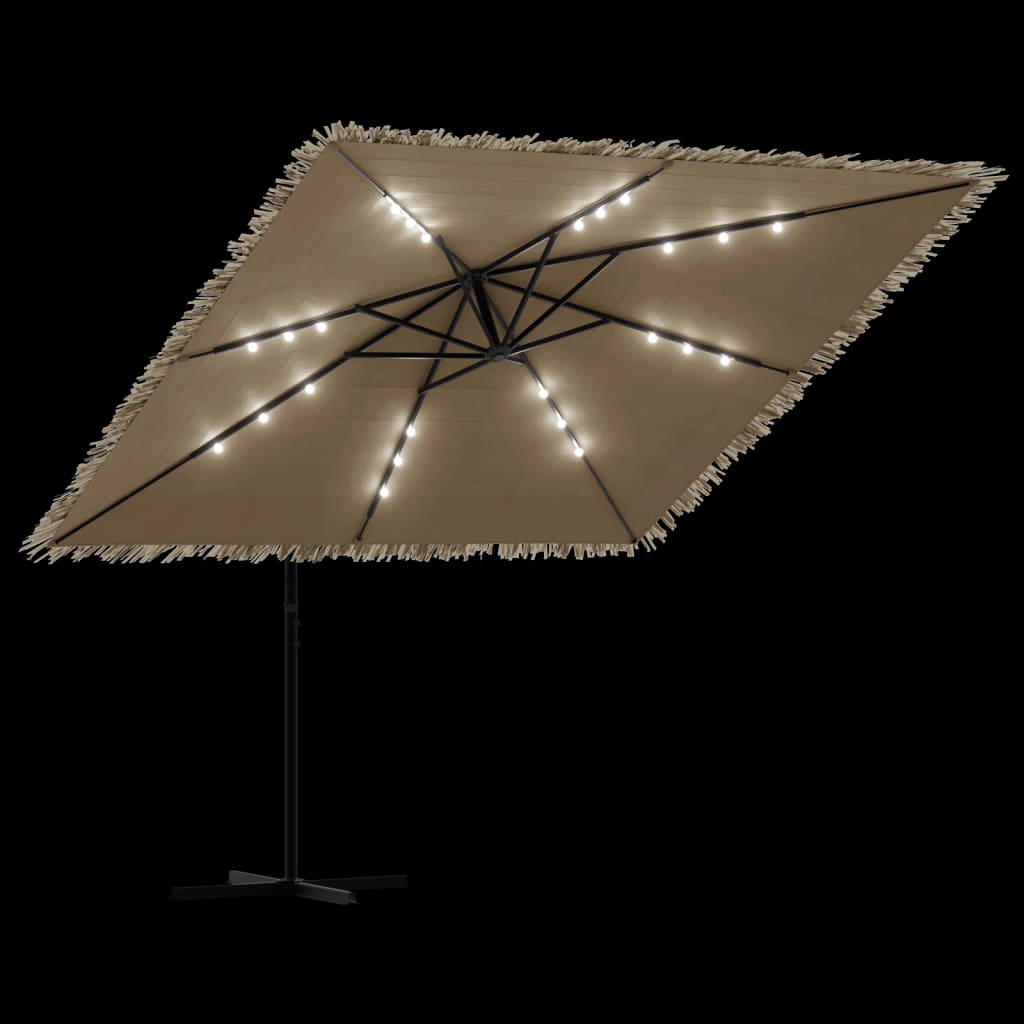 Parasol Met Led's En Stalen Paal Bruin