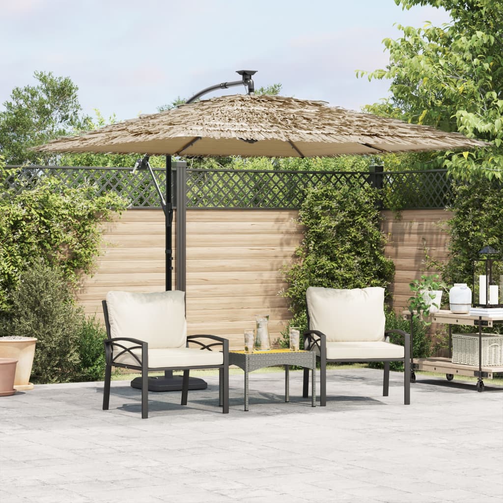 Parasol Met Led's En Stalen Paal Bruin