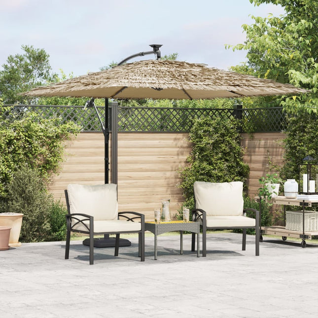 Parasol Met Led's En Stalen Paal Bruin