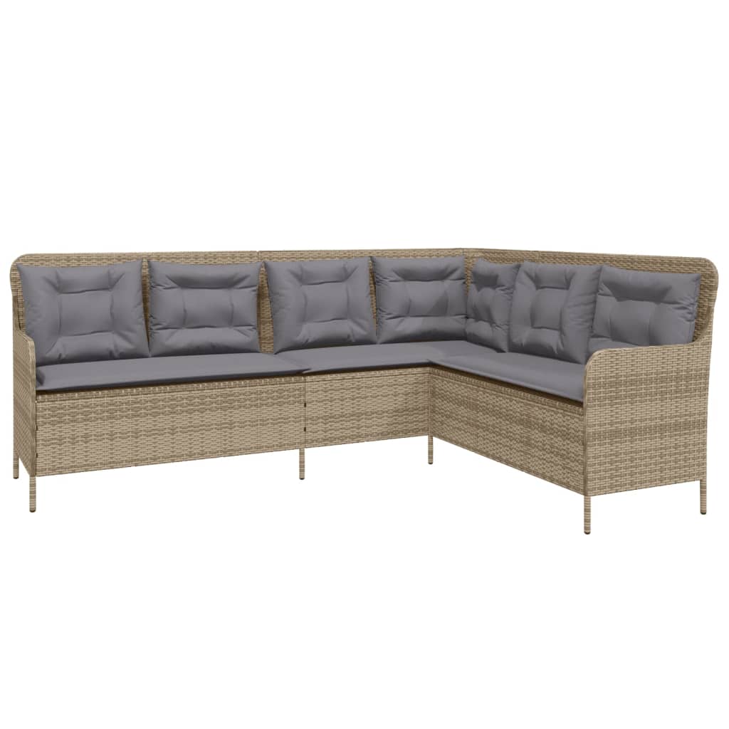 Tuinbank Met Kussens L-Vormig Poly Rattan