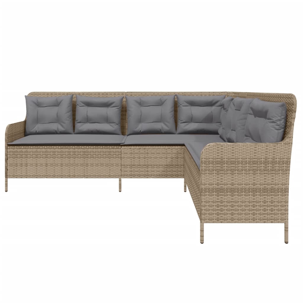 Tuinbank Met Kussens L-Vormig Poly Rattan