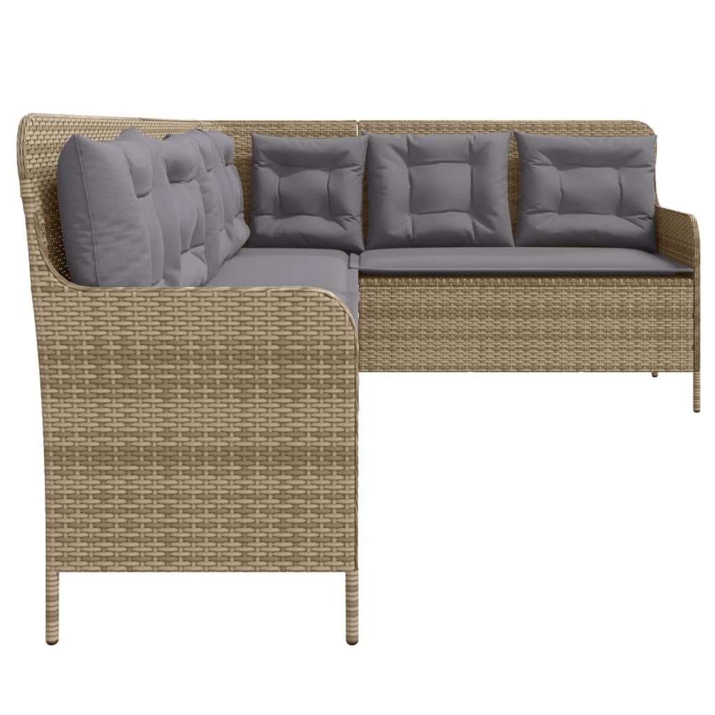 Tuinbank Met Kussens L-Vormig Poly Rattan