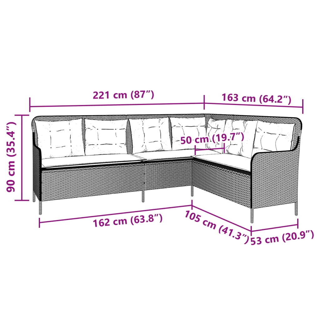 Tuinbank Met Kussens L-Vormig Poly Rattan
