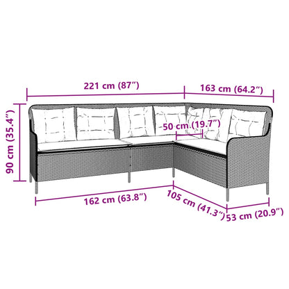 Tuinbank Met Kussens L-Vormig Poly Rattan