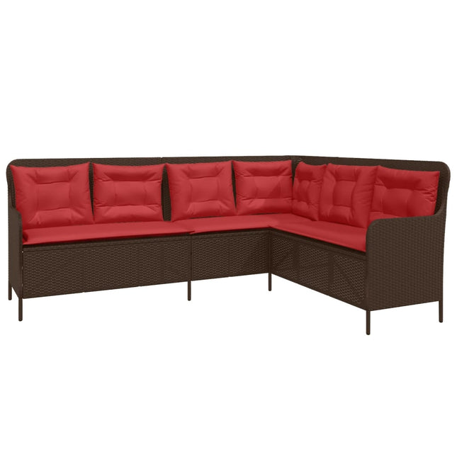 Tuinbank Met Kussens L-Vormig Poly Rattan