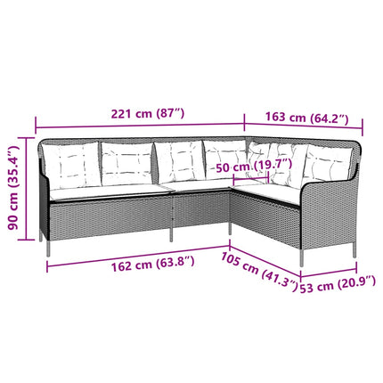 Tuinbank Met Kussens L-Vormig Poly Rattan