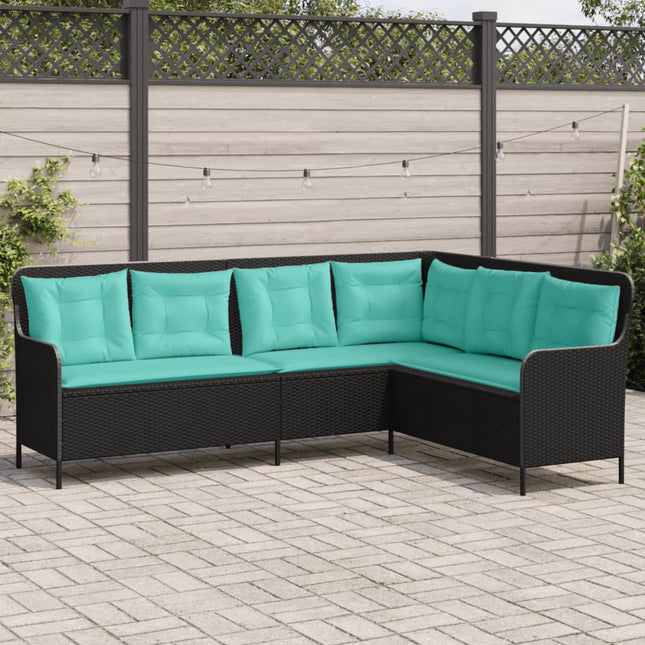Tuinbank Met Kussens L-Vormig Poly Rattan