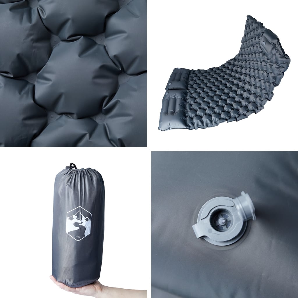 Kampeermatras met kussens zelfopblazend 2-persoons grijs