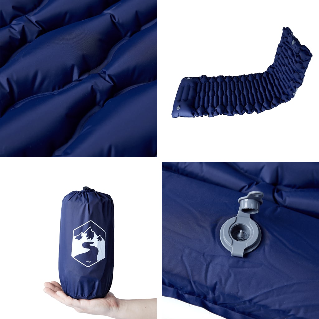 Kampeermatras met kussen zelfopblazend 1-persoons marineblauw