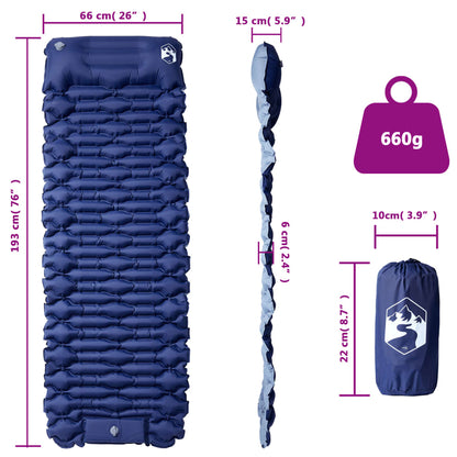 Kampeermatras met kussen zelfopblazend 1-persoons marineblauw